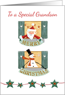 Special Grandson Christmas Santa and Snowman Windows card