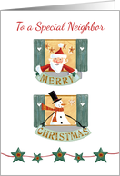 Special Neighbor Christmas Santa and Snowman Windows card