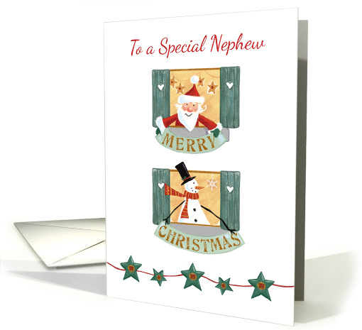 Special Nephew Christmas Santa and Snowman Windows card (1590894)