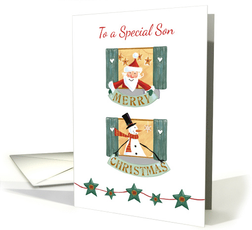 Special Son Christmas Santa and Snowman Windows card (1590896)