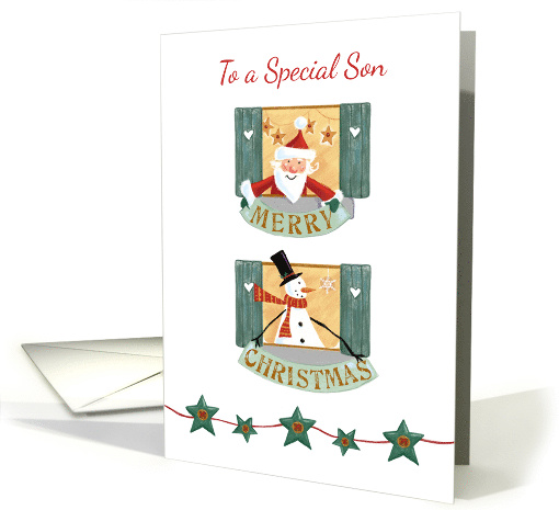 Special Son Christmas Santa and Snowman Windows card (1590896)