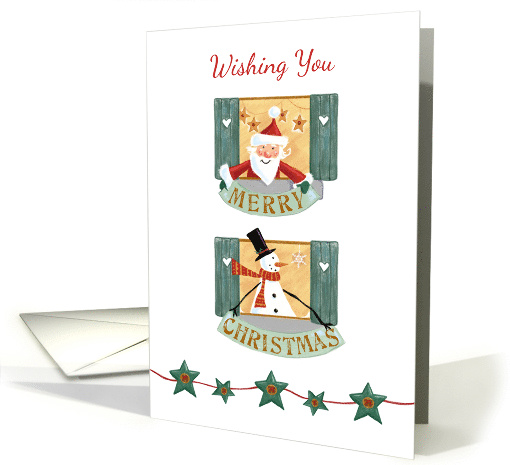 Wishing You Merry Christmas Santa and Snowman Windows card (1590902)