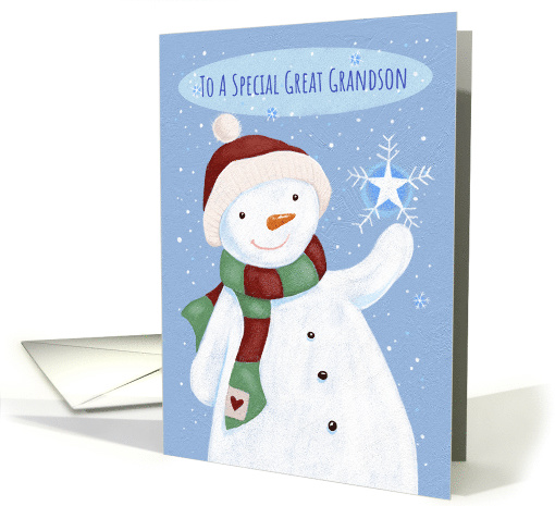 Great Grandson Christmas Cheer Snowflake Snowman card (1590922)
