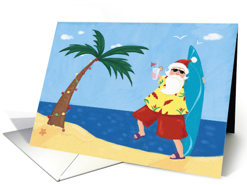 Cool Surf board Santa Palm Tree Beach card (1590986)