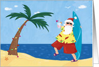 Cool Surf board Santa Palm Tree Beach card