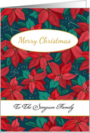 Customise Name Red Poinsettia Flower Pattern Christmas card