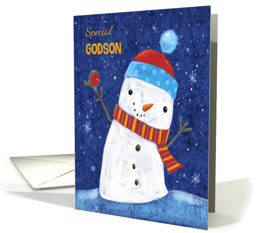 Godson Cute Naive Style Snowman with Robin Bird card (1592872)