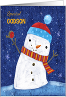 Godson Cute Naive Style Snowman with Robin Bird card