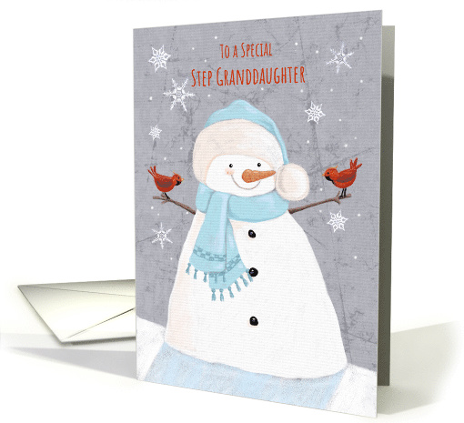Step Granddaughter Christmas Soft Snowman with Red Cardinal birds card