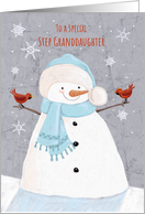 Step Granddaughter Christmas Soft Snowman with Red Cardinal birds card