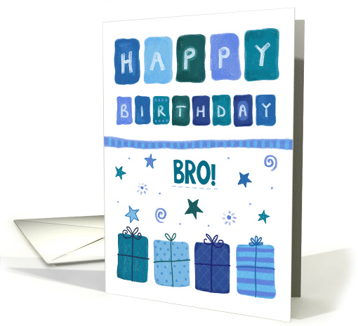 Happy Birthday Bro Blue Patterned Presents card (1594828)