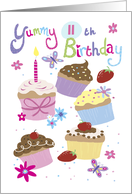 Yummy 11th Birthday Fun Cupcakes card