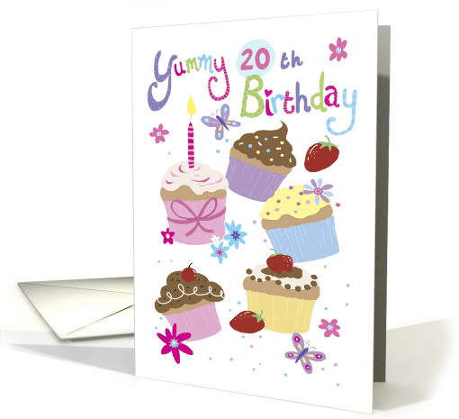 Yummy 20th Birthday Fun Cupcakes card (1594990)