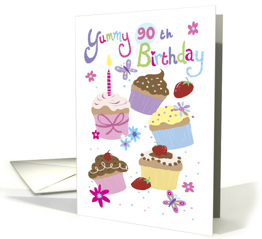 Yummy 90th Birthday Fun Cupcakes card (1595002)