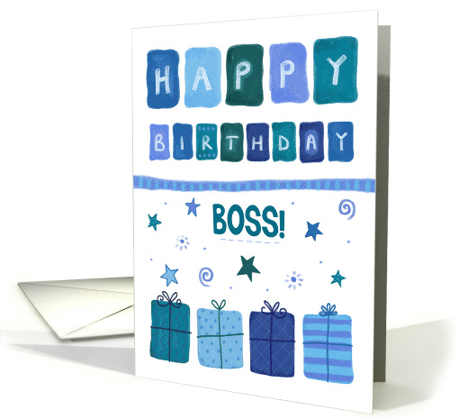 Happy Birthday Boss Blue Patterned Gifts card (1596188)
