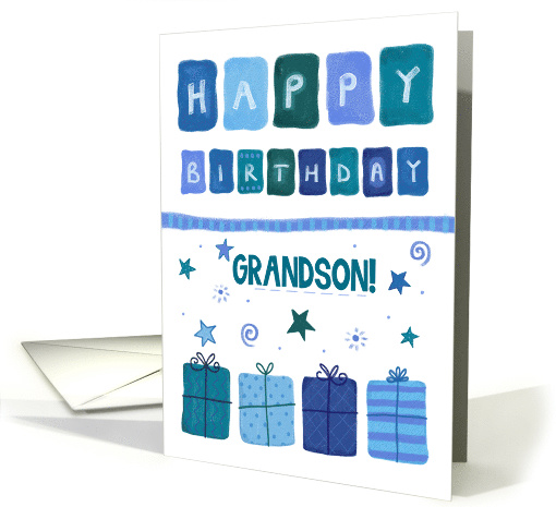 Happy Birthday Grandson Blue Patterned Gifts card (1596196)