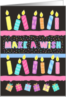Birthday Make a Wish Candles & Confetti Black card