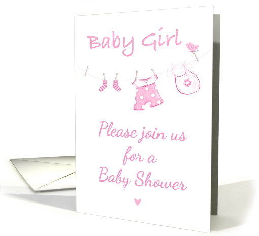 Baby Shower Invite Pink Girl Clothes Line card (1596870)