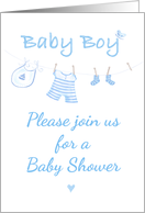 Baby Shower Invite Blue Boy Clothes Line card