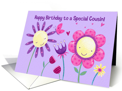 Cousin Cute Flowers & Butterfly Birthday card (1597562)