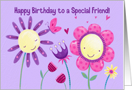 Friend Cute Flowers & Butterfly Birthday card