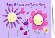 Niece Cute Flowers & Butterfly Birthday card