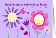 Step Sister Cute Flowers & Butterfly Birthday card