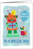 Special Boy Robot and Dog Birthday card