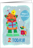 Age 2 Today Kids Robot and Dog Birthday card