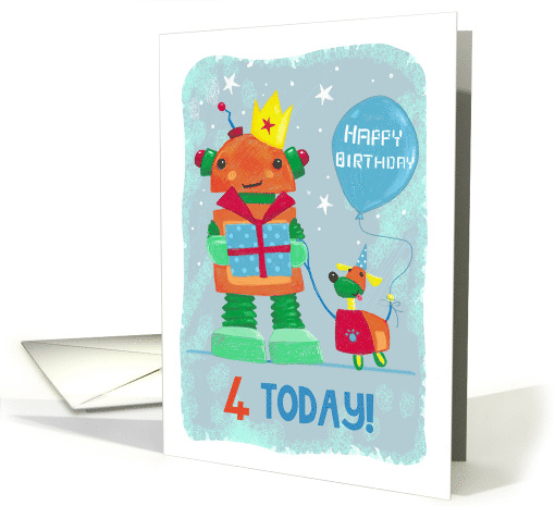 Age 4 Today Kids Robot and Dog Birthday card (1598252)