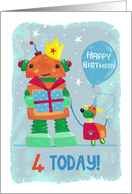 Age 4 Today Kids Robot and Dog Birthday card