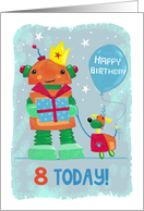 Age 8 Today Kids Robot and Dog Birthday card