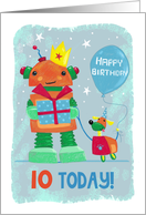 Age 10 Today Kids Robot and Dog Birthday card