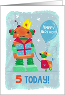 Age 5 Today Kids Robot and Dog Birthday card