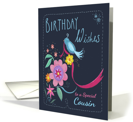 Cousin Birthday Wishes Bird & Flowers card (1598276)