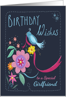 Girlfriend Birthday Wishes Bird & Flowers card