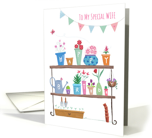 Wife Happy Birthday Flower Plant Pots card (1598764)