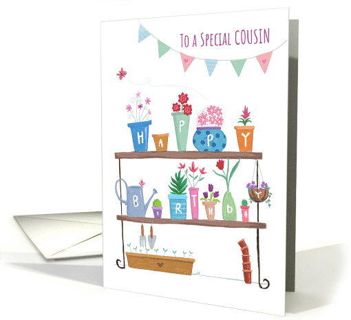 Cousin Happy Birthday Flower Plant Pots card (1599204)
