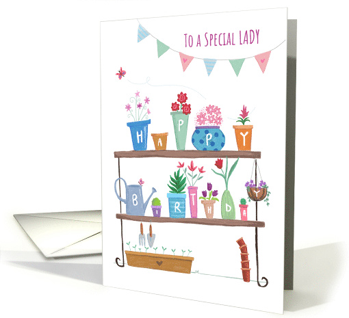 To a Special Lady Happy Birthday Flower Plant Pots card (1599208)