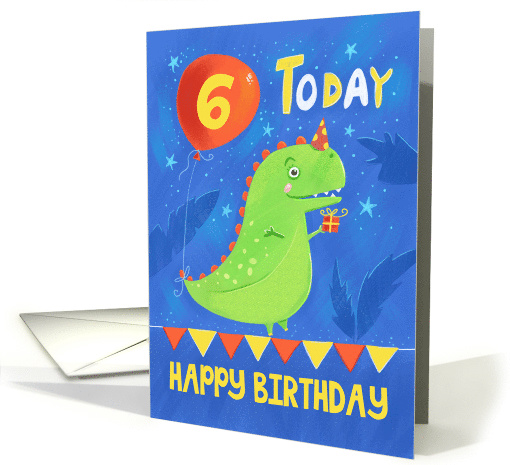 6 Today Happy Birthday Green Dinosaur with Balloon card (1599252)