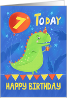7 Today Happy Birthday Green Dinosaur with Balloon card