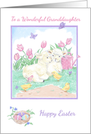 Granddaughter Easter Lambs with Spring Tulips and Chicks card