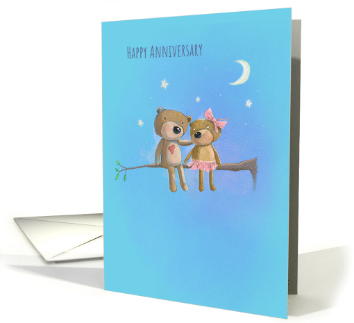 Happy Anniversary whimsical bears in moonlight card (1606508)