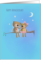 Happy Anniversary whimsical bears in moonlight card