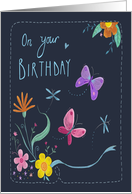Birthday Modern Butterflies and Florals card