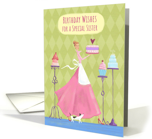 Sister Birthday Wishes Lady Cake Stands card (1607424)