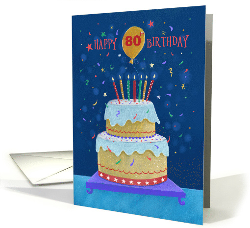 80th Birthday Bright Cake with Candles card (1608310)