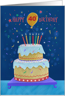 40th Birthday Bright Cake with Candles card