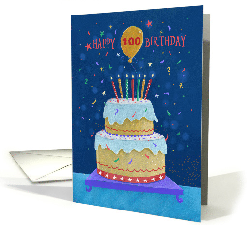 100th Birthday Bright Cake with Candles card (1608340)