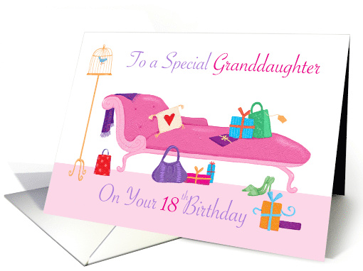 18th Granddaughter Birthday Pink Chaise and Gifts card (1610774)